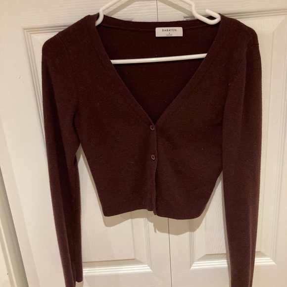 Babaton Sweaters - Babaton Burgundy V-Neck Button Cardigan